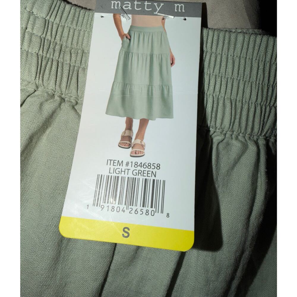 Matty M Linen Blend Tiered Prairie Cottagecore Skirt Size Small Side Pockets - Picture 4 of 7